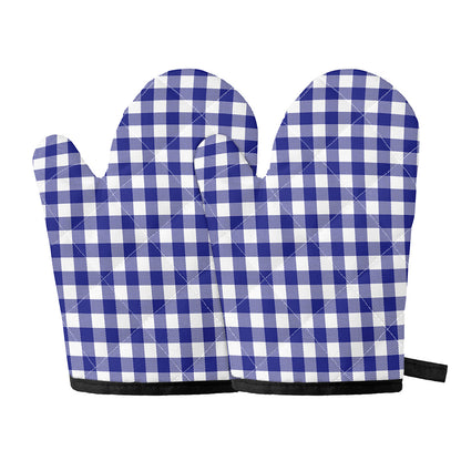 Indigo Blue And White Gingham Print Oven Mitts
