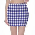 Indigo Blue And White Gingham Print Pencil Mini Skirt