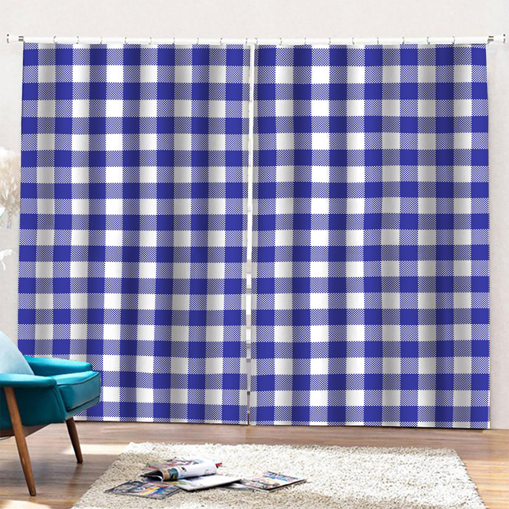Indigo Blue And White Gingham Print Pencil Pleat Curtains