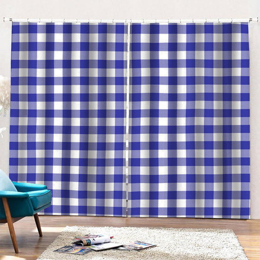 Indigo Blue And White Gingham Print Pencil Pleat Curtains