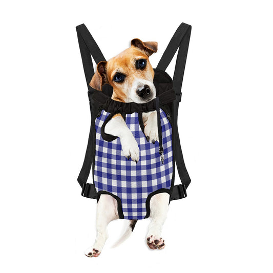 Indigo Blue And White Gingham Print Pet Carrier Backpack