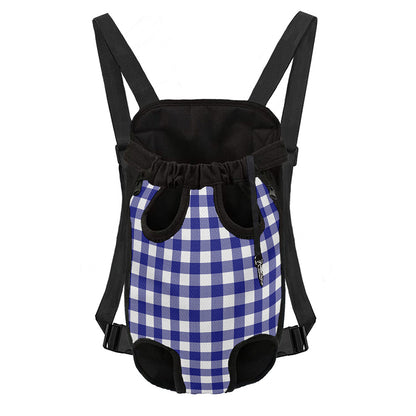 Indigo Blue And White Gingham Print Pet Carrier Backpack