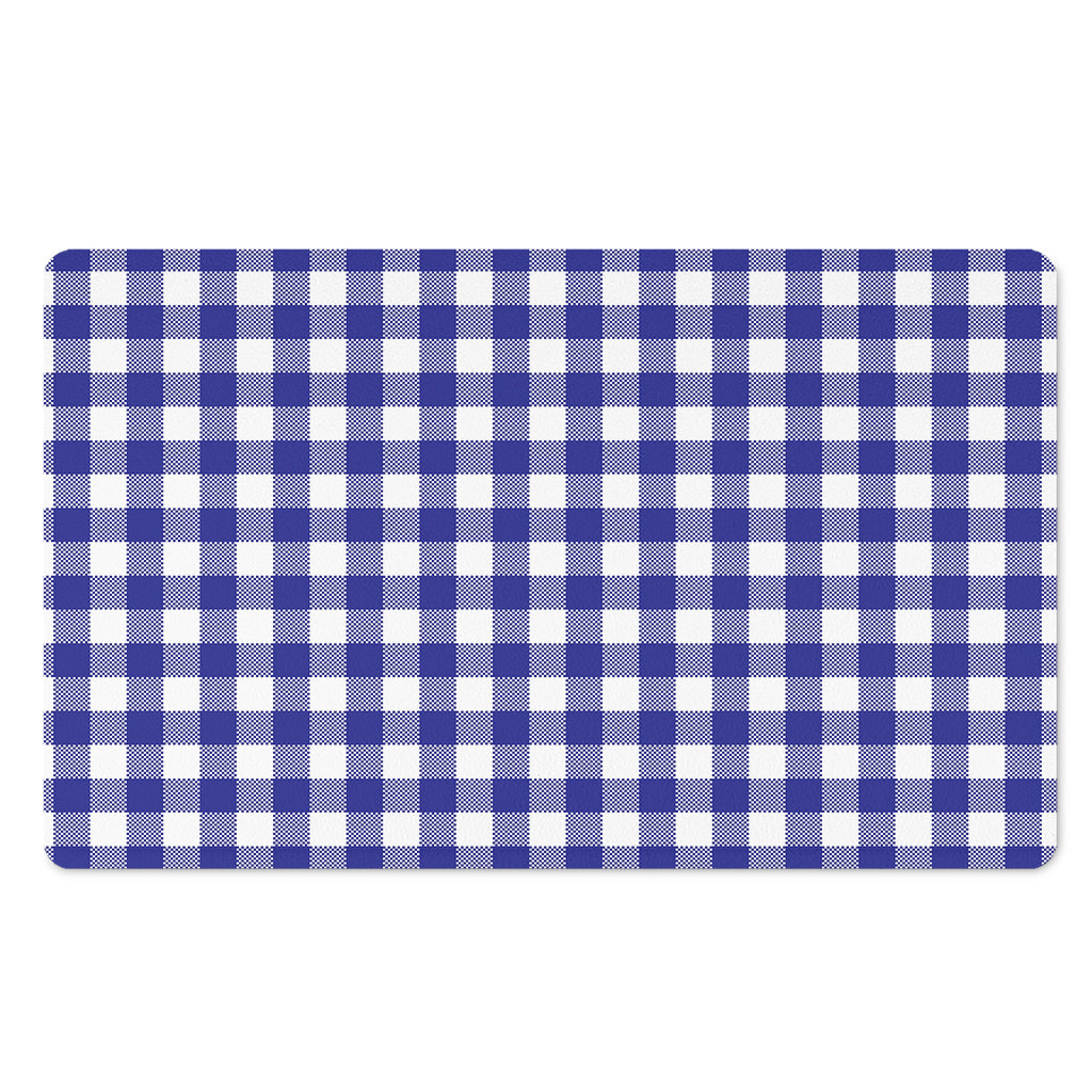 Indigo Blue And White Gingham Print Polyester Doormat