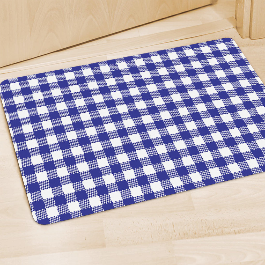 Indigo Blue And White Gingham Print Polyester Doormat
