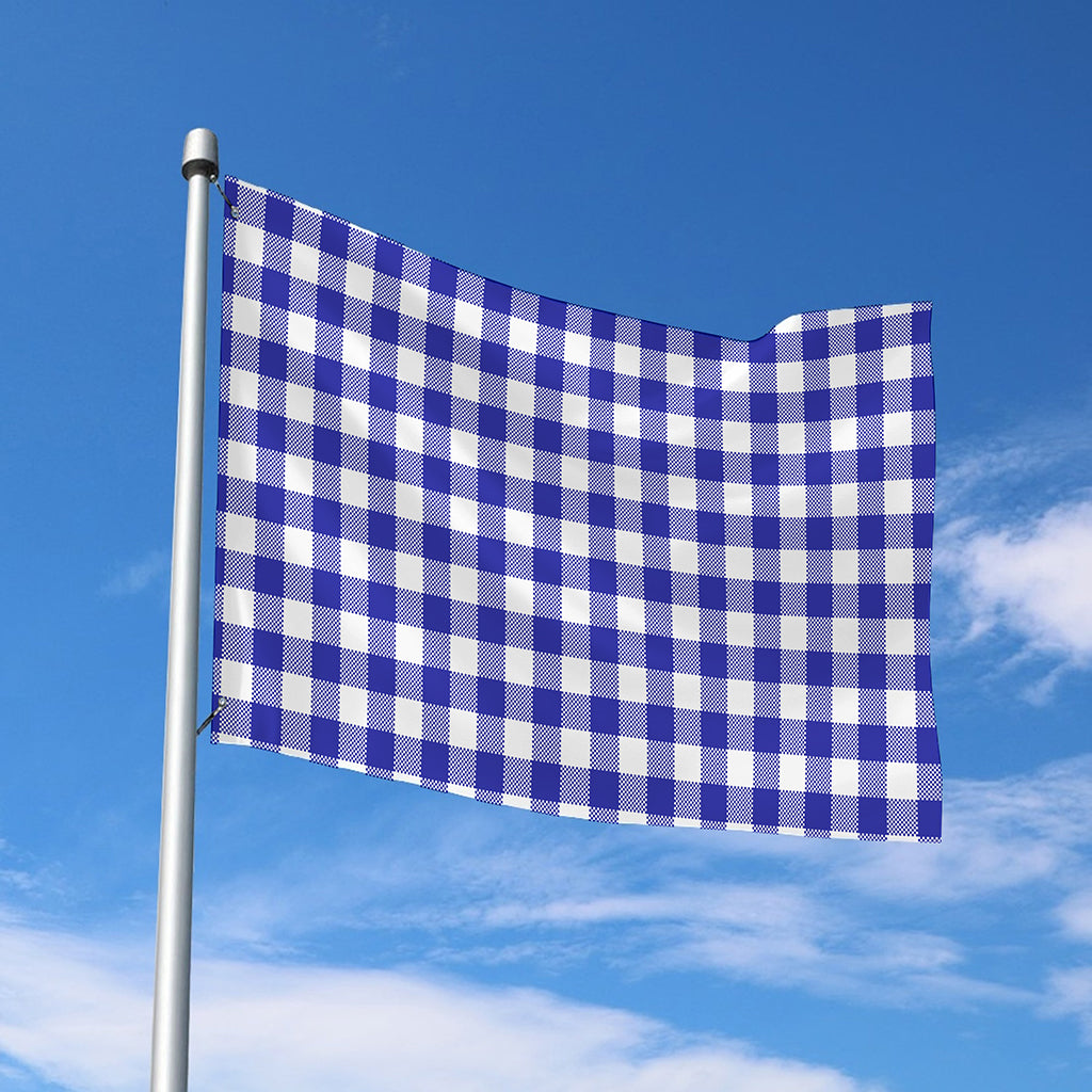 Indigo Blue And White Gingham Print Polyester Flag