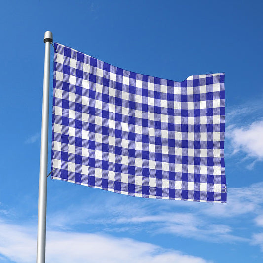 Indigo Blue And White Gingham Print Polyester Flag