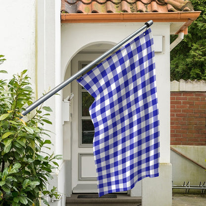 Indigo Blue And White Gingham Print Polyester Flag