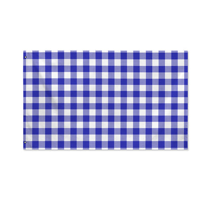 Indigo Blue And White Gingham Print Polyester Flag