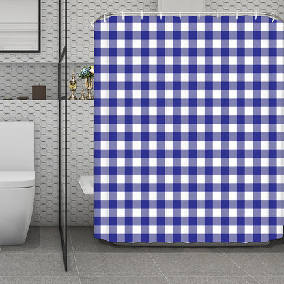 Indigo Blue And White Gingham Print Polyester Shower Curtain