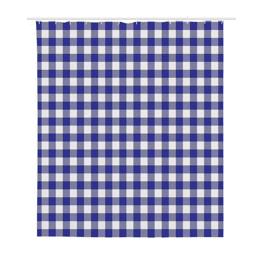 Indigo Blue And White Gingham Print Polyester Shower Curtain