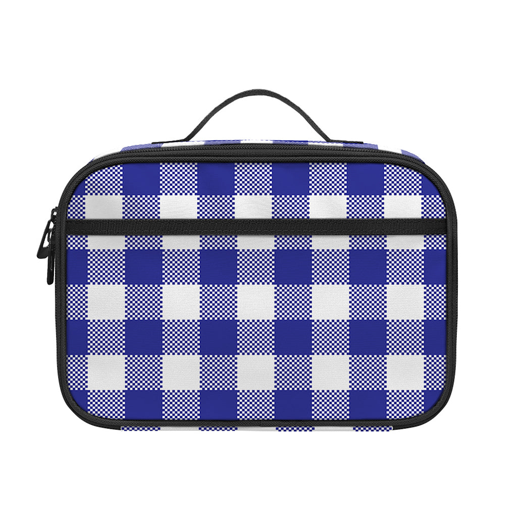 Indigo Blue And White Gingham Print Portable Lunch Bag