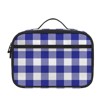 Indigo Blue And White Gingham Print Portable Lunch Bag