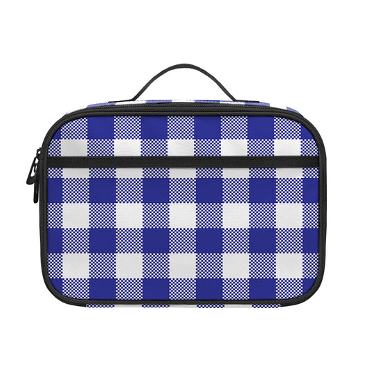 Indigo Blue And White Gingham Print Portable Lunch Bag