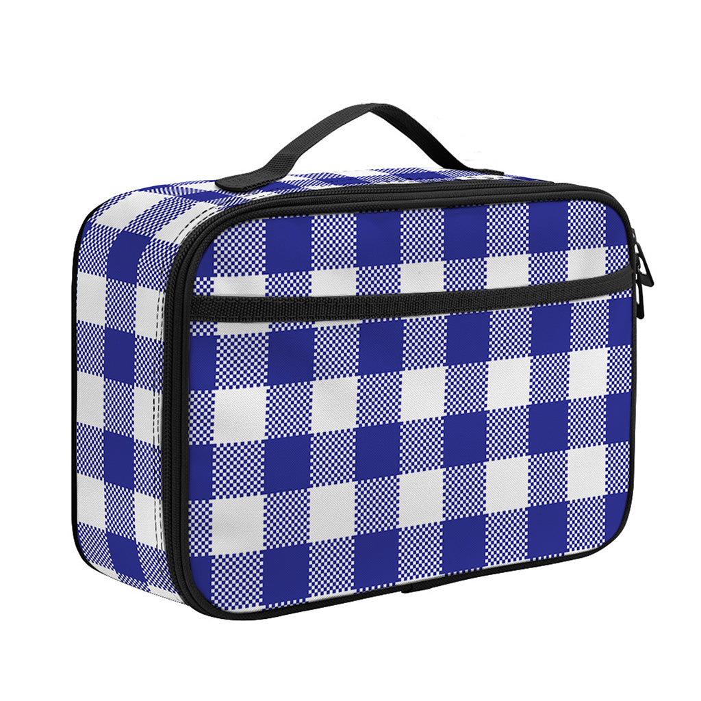 Indigo Blue And White Gingham Print Portable Lunch Bag