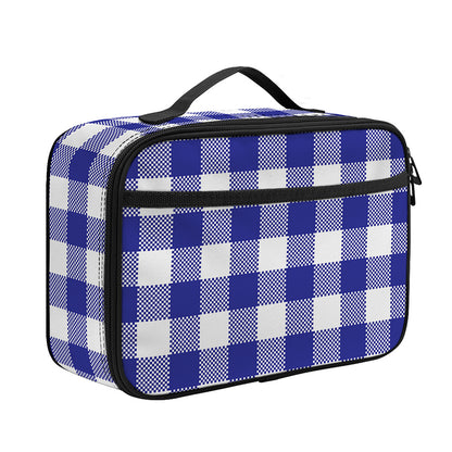 Indigo Blue And White Gingham Print Portable Lunch Bag