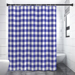 Indigo Blue And White Gingham Print Premium Shower Curtain