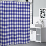 Indigo Blue And White Gingham Print Premium Shower Curtain