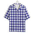 Indigo Blue And White Gingham Print Rayon Hawaiian Shirt