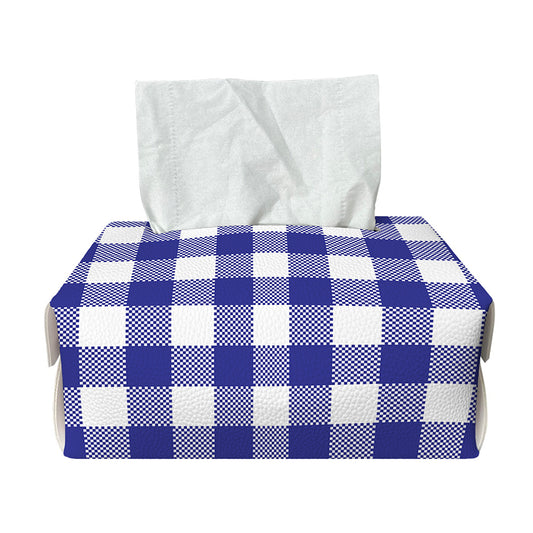 Indigo Blue And White Gingham Print Rectangle Tissue Box Cover