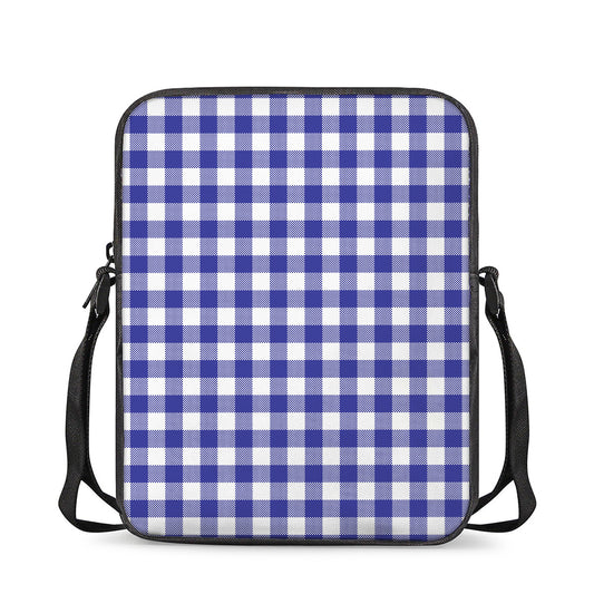 Indigo Blue And White Gingham Print Rectangular Crossbody Bag