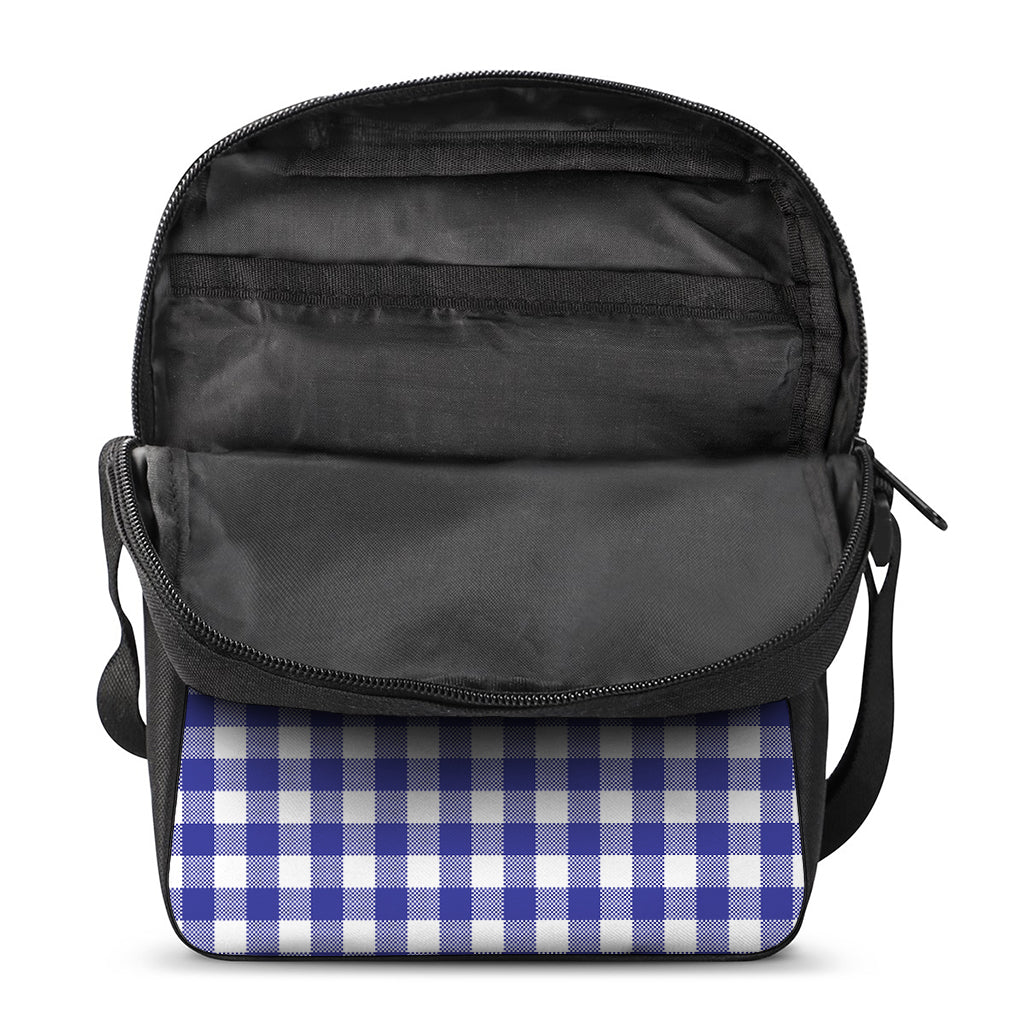 Indigo Blue And White Gingham Print Rectangular Crossbody Bag
