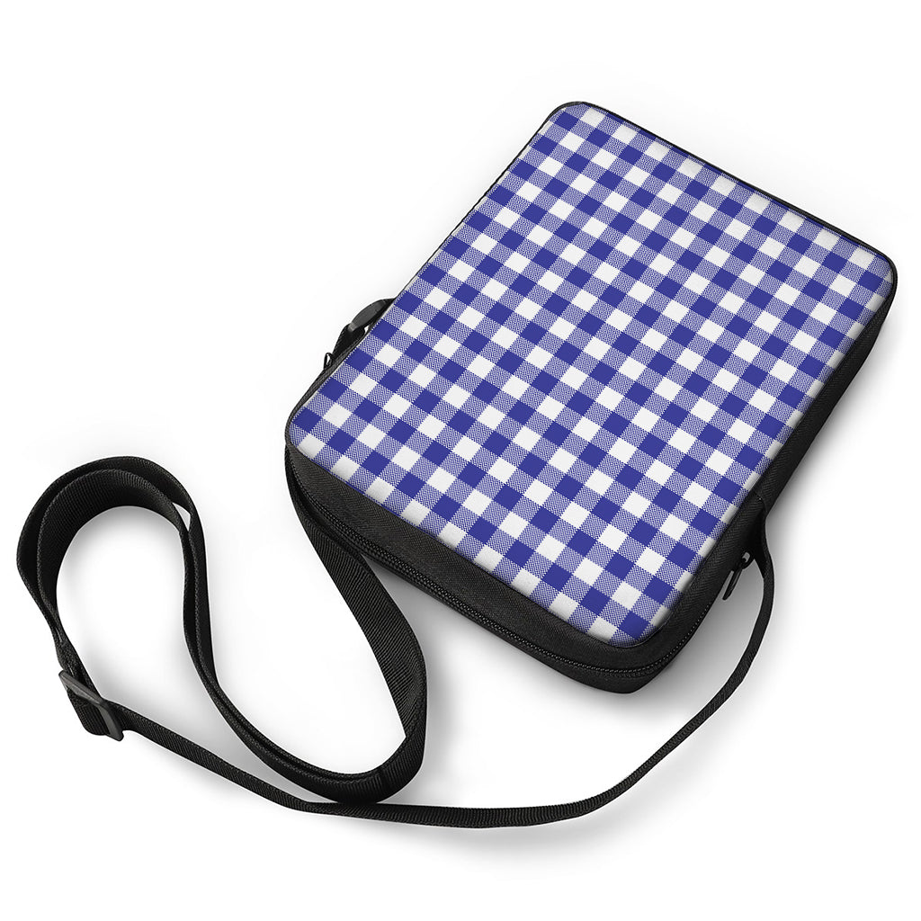 Indigo Blue And White Gingham Print Rectangular Crossbody Bag