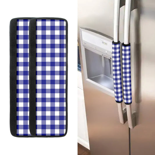 Indigo Blue And White Gingham Print Refrigerator Handle Covers