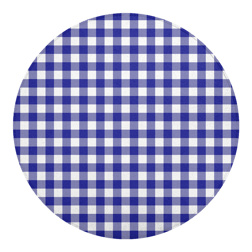 Indigo Blue And White Gingham Print Round Blanket