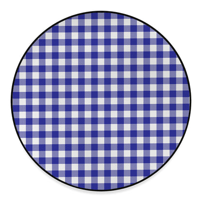 Indigo Blue And White Gingham Print Round Floor Mat