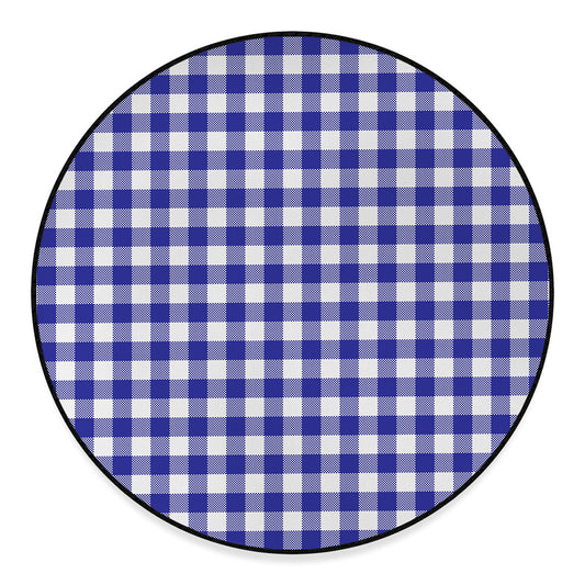Indigo Blue And White Gingham Print Round Floor Mat