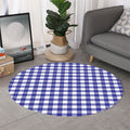 Indigo Blue And White Gingham Print Round Rug