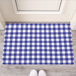 Indigo Blue And White Gingham Print Rubber Doormat