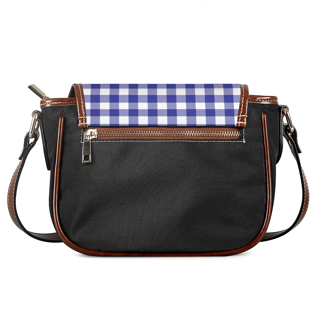 Indigo Blue And White Gingham Print Saddle Bag