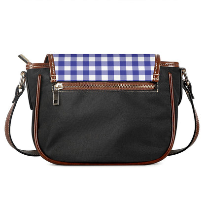 Indigo Blue And White Gingham Print Saddle Bag