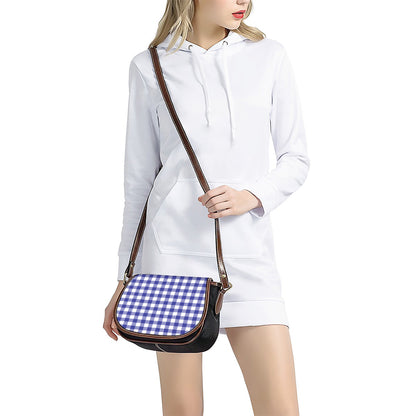 Indigo Blue And White Gingham Print Saddle Bag