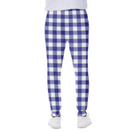 Indigo Blue And White Gingham Print Scuba Joggers