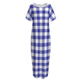 Indigo Blue And White Gingham Print Short Sleeve Long Nightdress