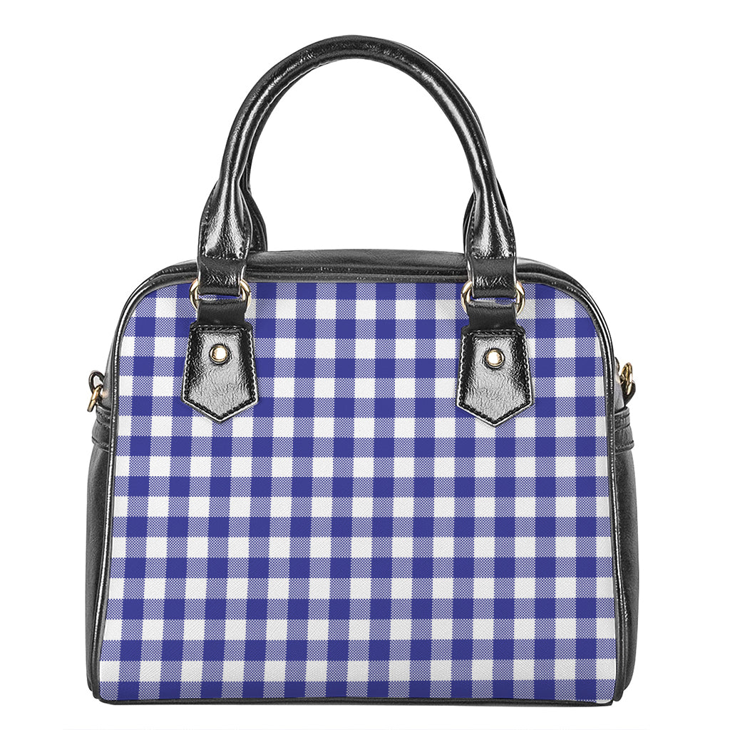 Indigo Blue And White Gingham Print Shoulder Handbag