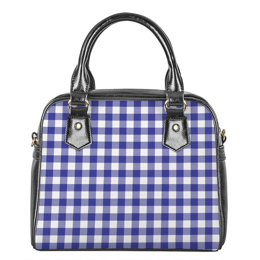 Indigo Blue And White Gingham Print Shoulder Handbag