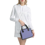Indigo Blue And White Gingham Print Shoulder Handbag