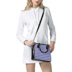 Indigo Blue And White Gingham Print Shoulder Handbag