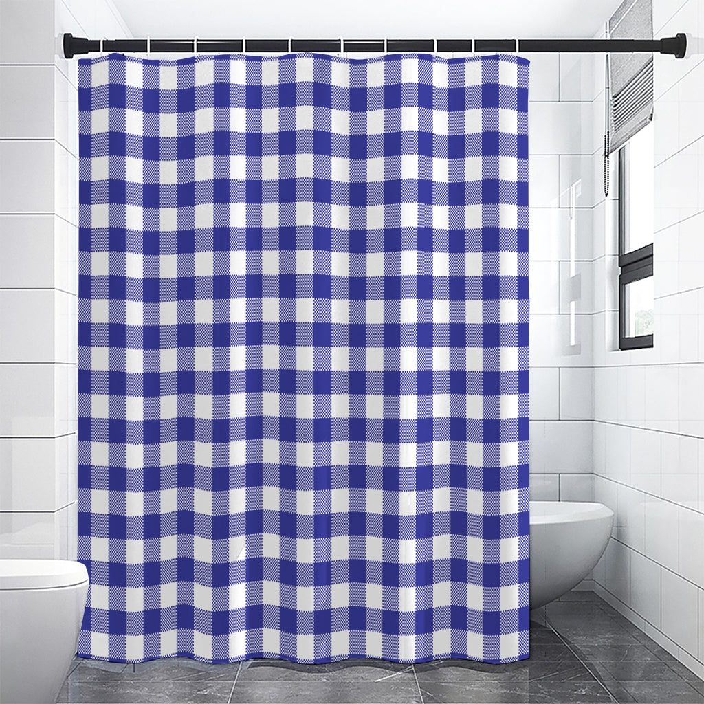 Indigo Blue And White Gingham Print Shower Curtain