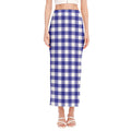 Indigo Blue And White Gingham Print Side Slit Maxi Skirt