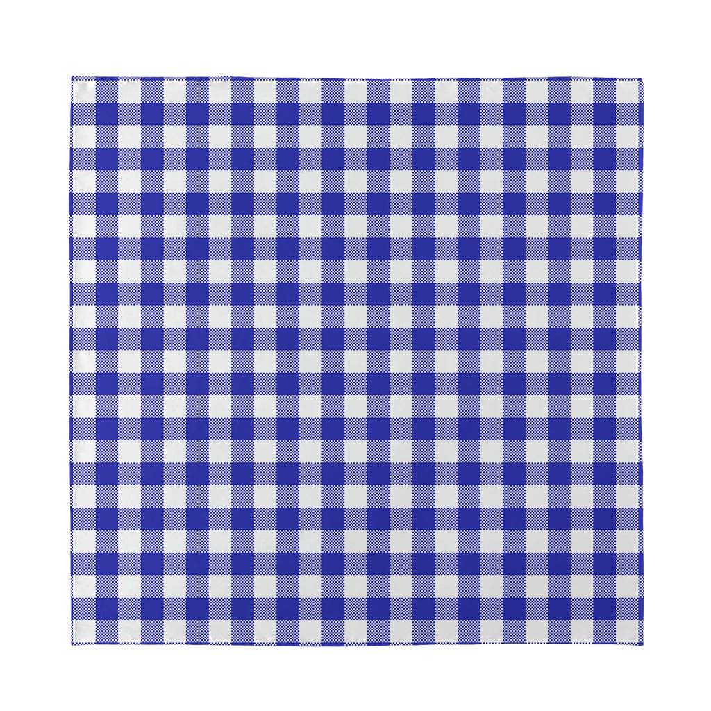 Indigo Blue And White Gingham Print Silk Bandana