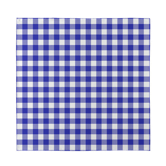 Indigo Blue And White Gingham Print Silk Bandana