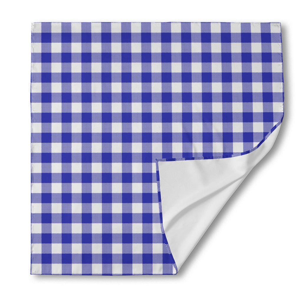 Indigo Blue And White Gingham Print Silk Bandana