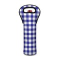 Indigo Blue And White Gingham Print Single Neoprene Wine Tote