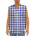 Indigo Blue And White Gingham Print Sleeveless Baseball Jersey