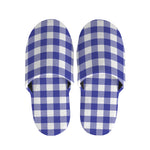 Indigo Blue And White Gingham Print Slippers