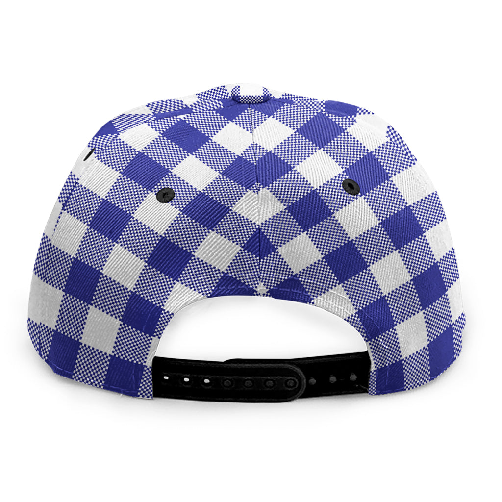 Indigo Blue And White Gingham Print Snapback Cap